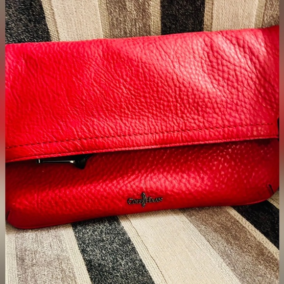 Colehaan Vibrant Red Leather fold over  Clutch - Picture 1 of 14